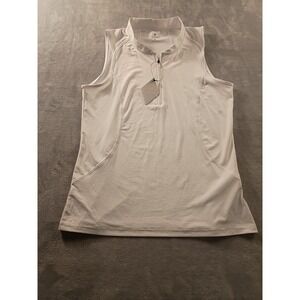 FITST4 Polo Shirt Womens Medium White Sleeveless 1/4 Zip UPF 50+ Golf Athletic
